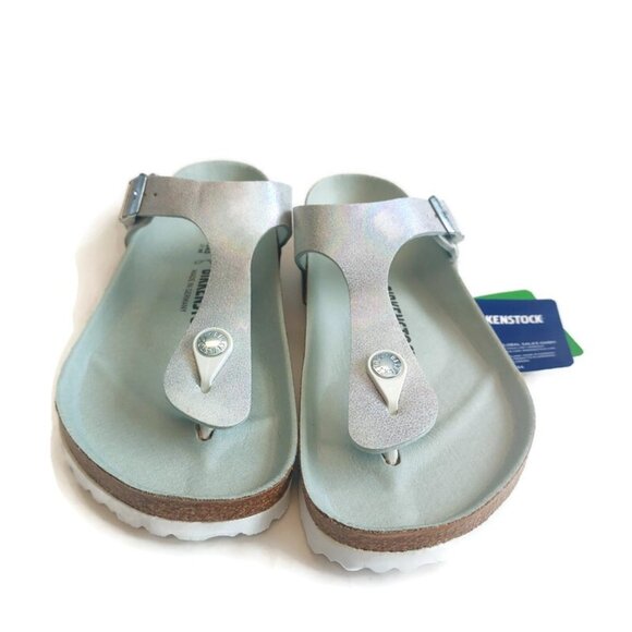 Birkenstock Womens Sz 7 Gizeh Vegan Sandals EU 38 Iridescent Matcha Regular Fit - Picture 6 of 11